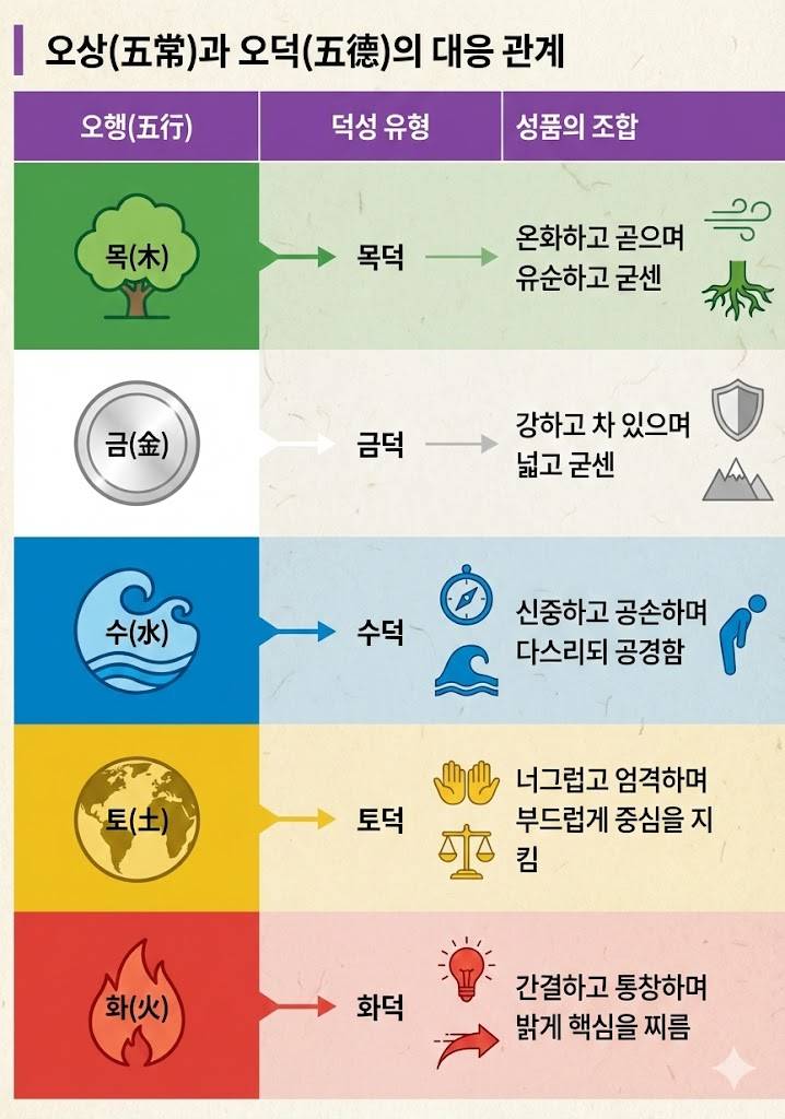 오상(五常)과 오덕(五德)의 대응 관계
